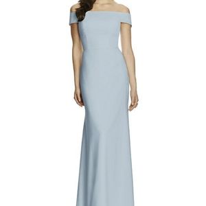 Dessy Full Length Off Shoulder Crepe Dress